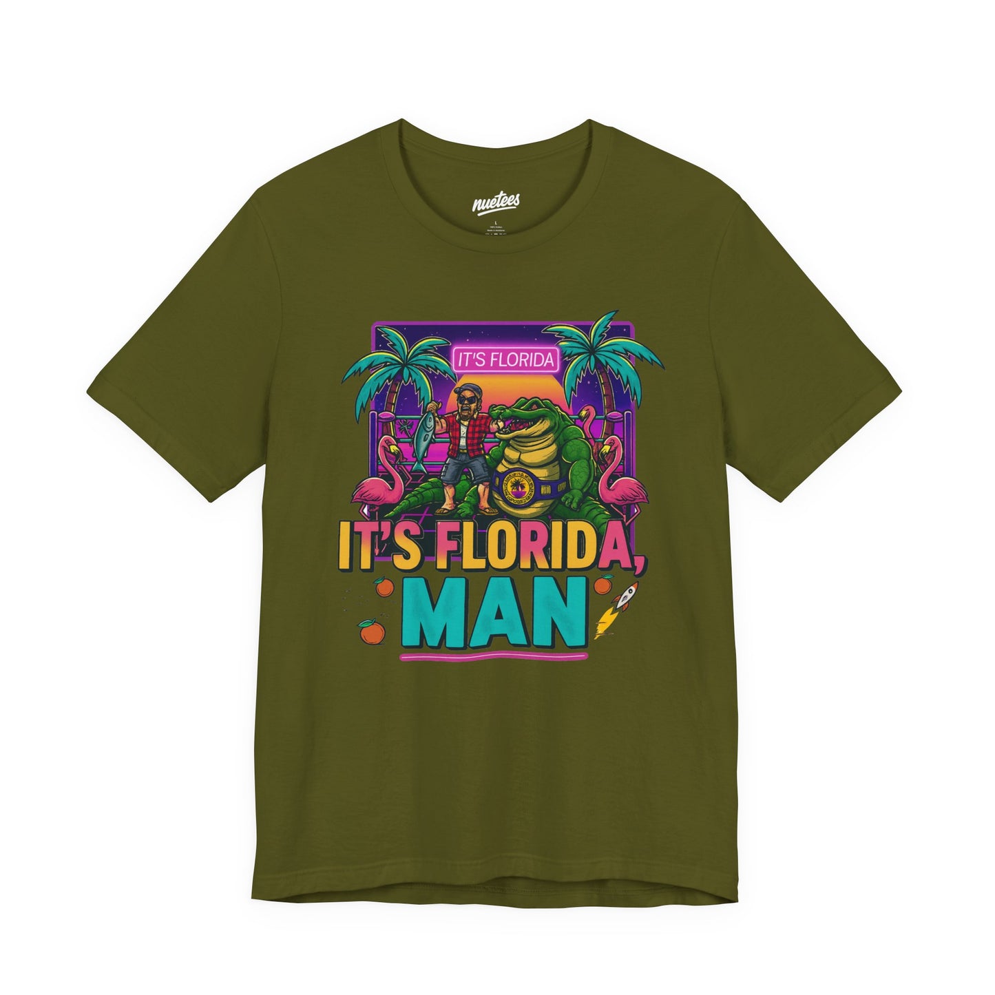 It's Florida, Man T-Shirt — Retro Flamingo & Palm Vacation Tee