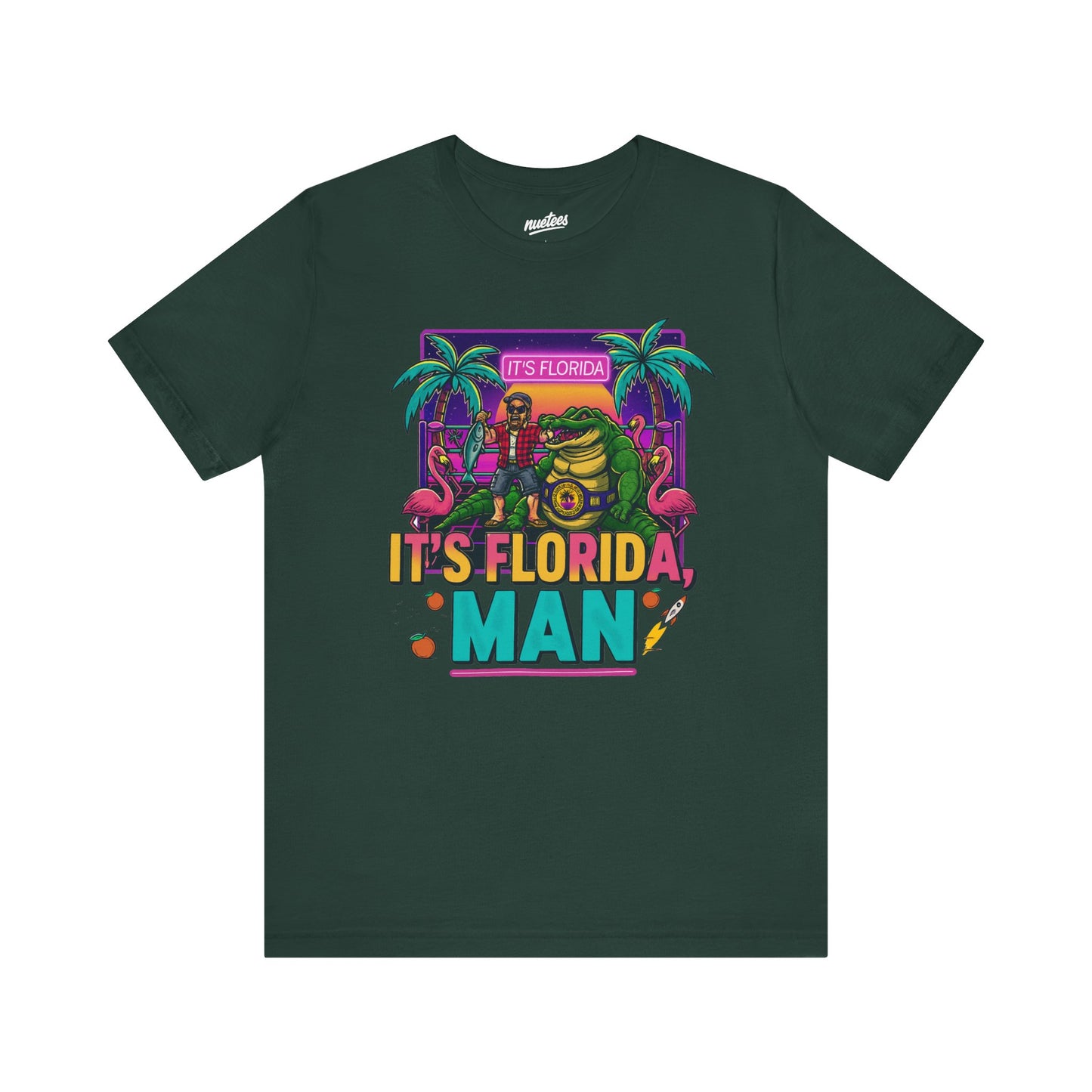 It's Florida, Man T-Shirt — Retro Flamingo & Palm Vacation Tee