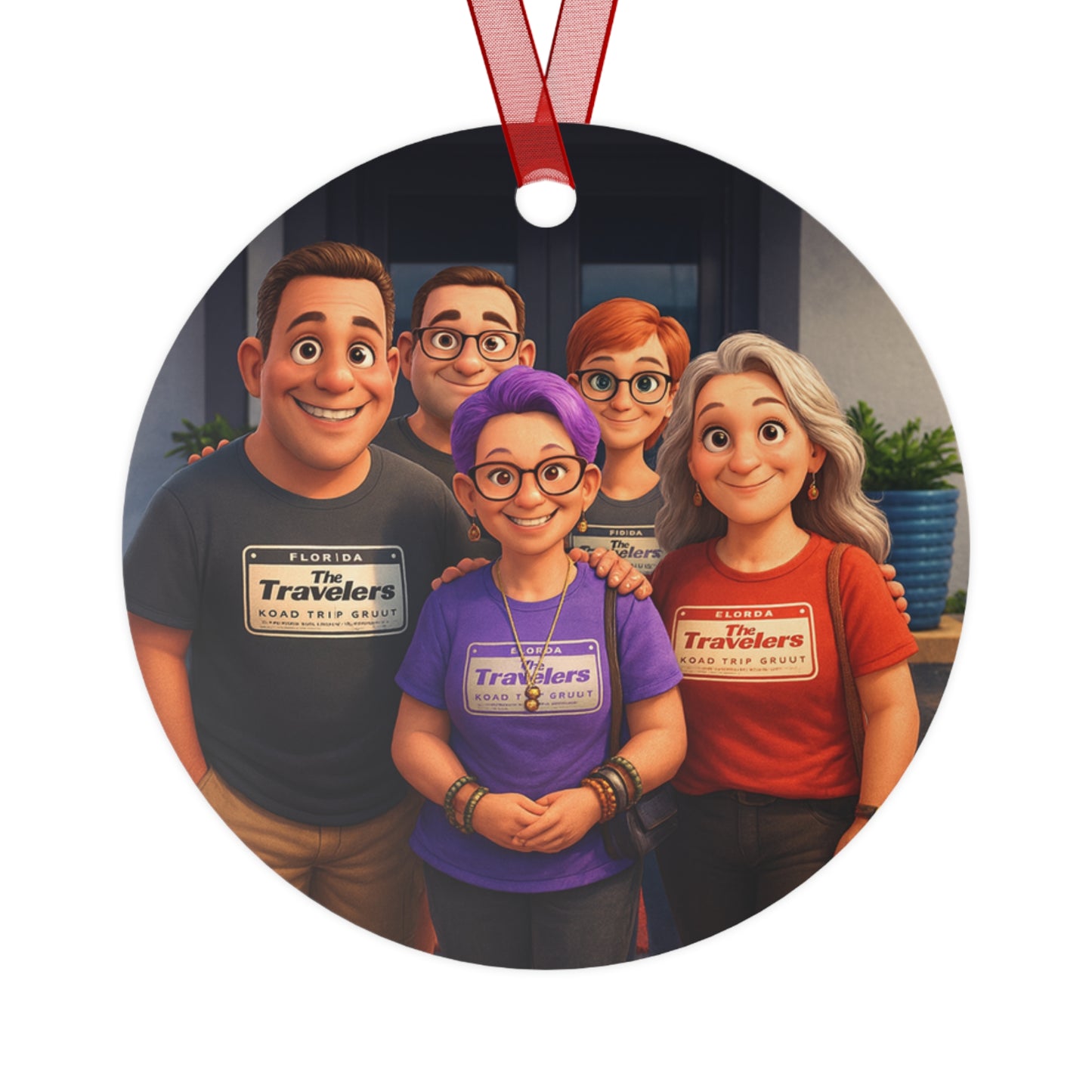 Family Travelers Metal Ornament — Personalized Travel Squad Holiday Keepsake