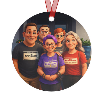 Family Travelers Metal Ornament — Personalized Travel Squad Holiday Keepsake