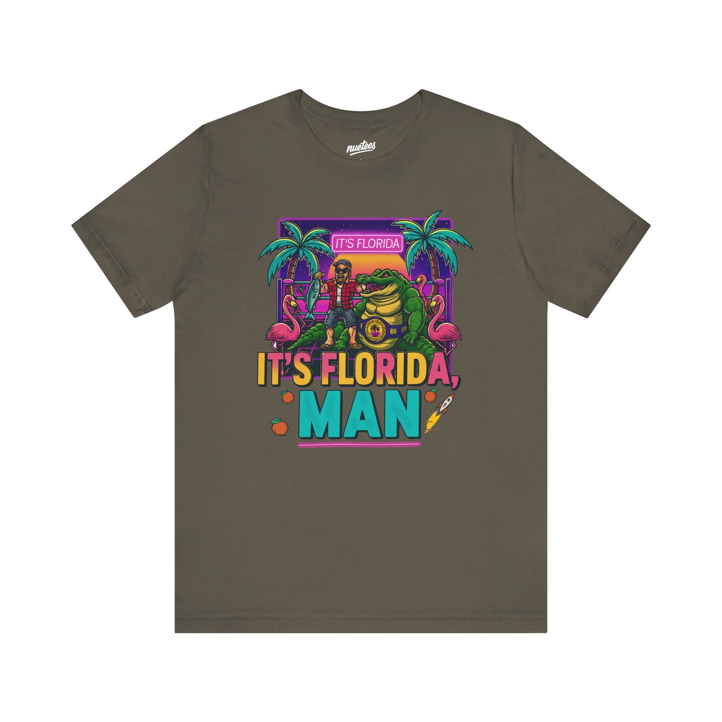 It's Florida, Man T-Shirt — Retro Flamingo & Palm Vacation Tee