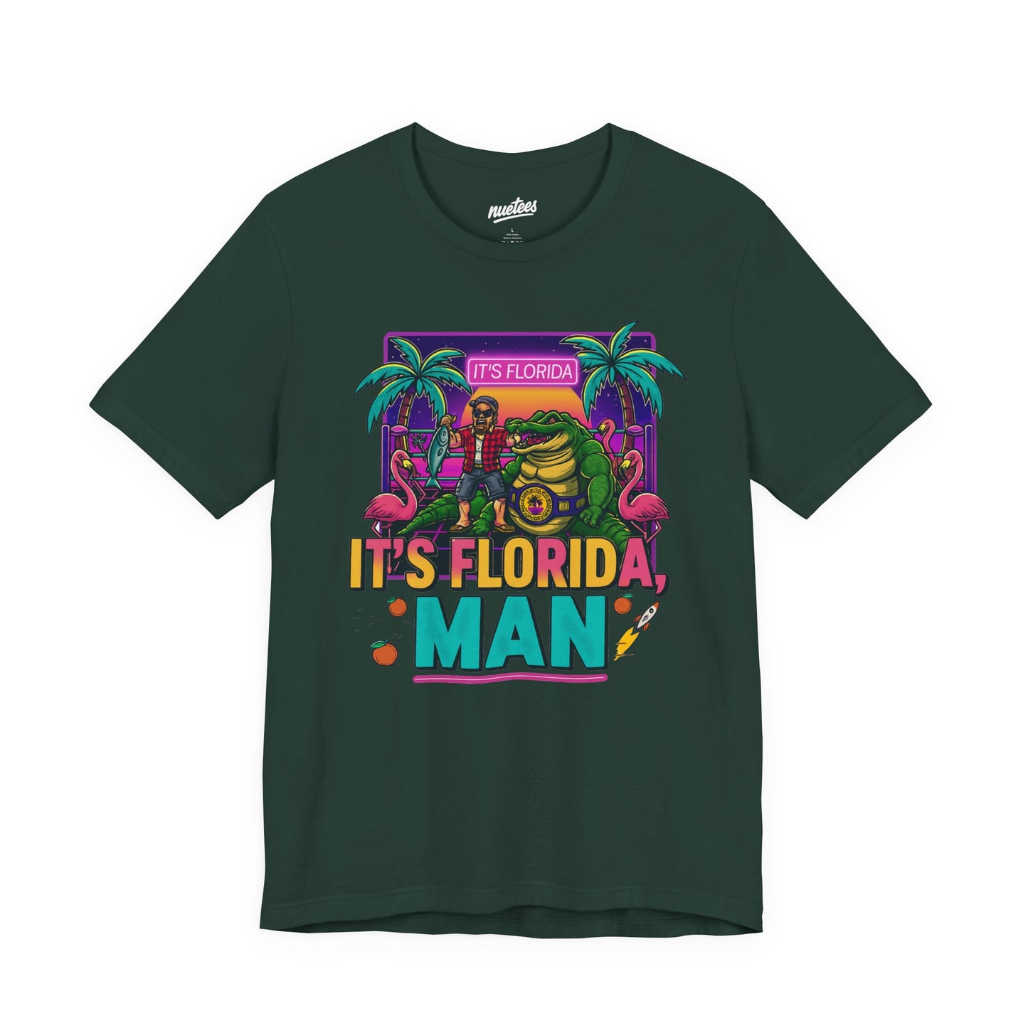 It's Florida, Man T-Shirt — Retro Flamingo & Palm Vacation Tee