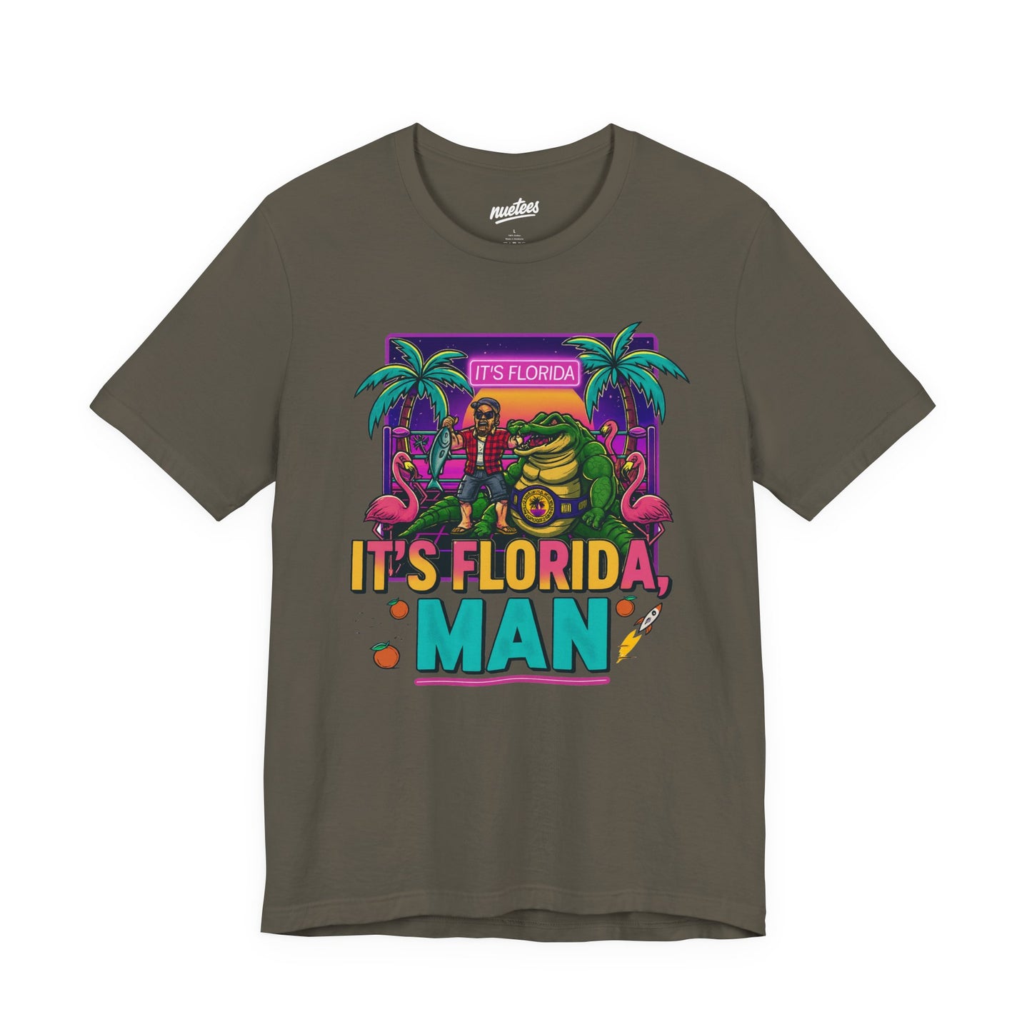 It's Florida, Man T-Shirt — Retro Flamingo & Palm Vacation Tee