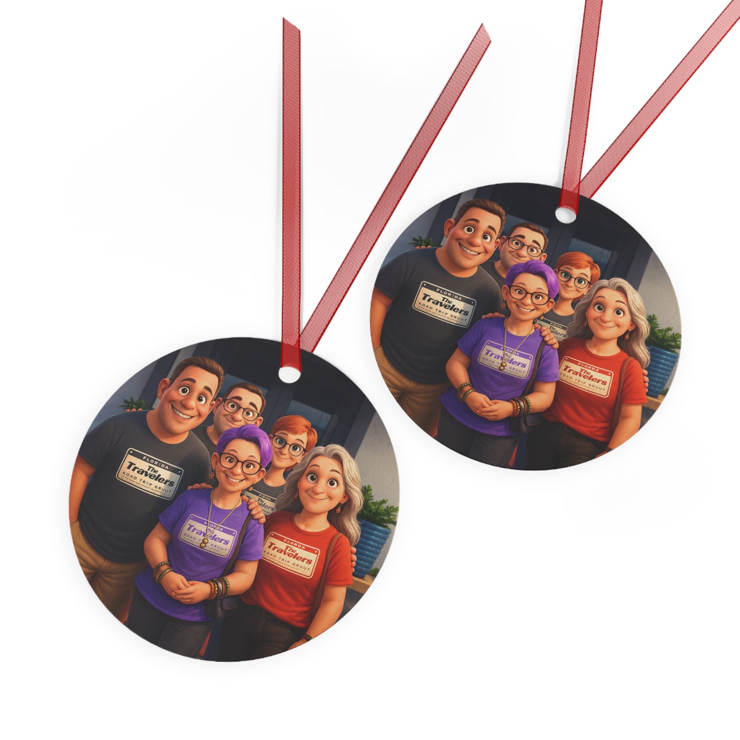 Family Travelers Metal Ornament — Personalized Travel Squad Holiday Keepsake